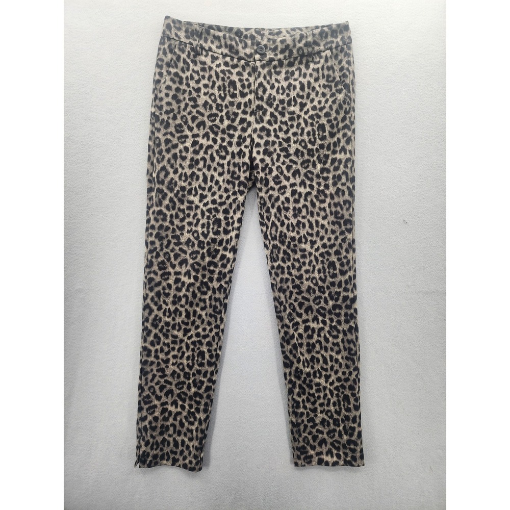 Cabi Leopard Print Slim Trousers Pants Tan Black Animal Print Size 6 Style 3393